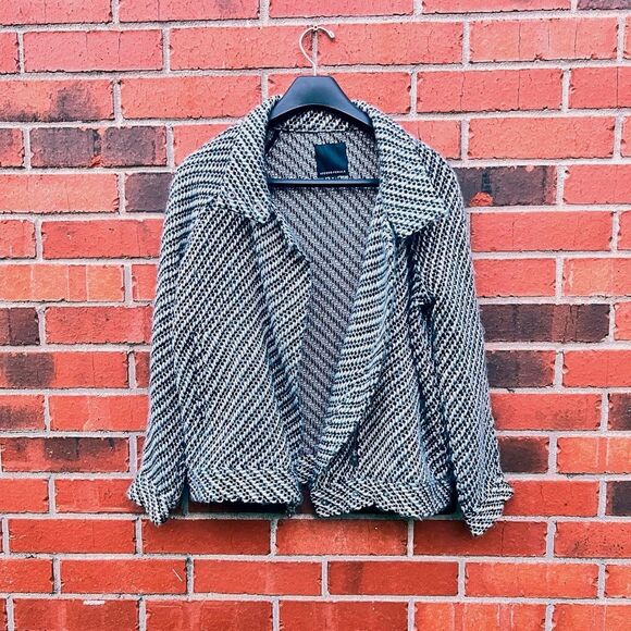 Second Female Petra Jacket M Black White Wool Blend Textured Open Front Coat - Picture 16 of 16